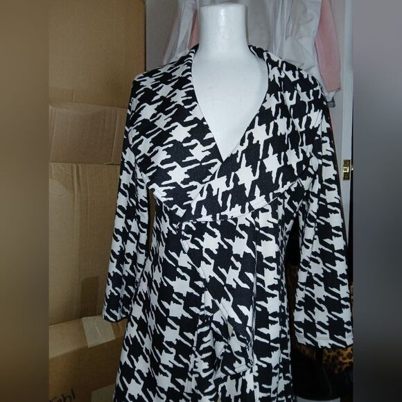 Calvin Klein Waterfall Draped Herringbone Print Open Front Blazer Size 4 - Picture 1 of 6